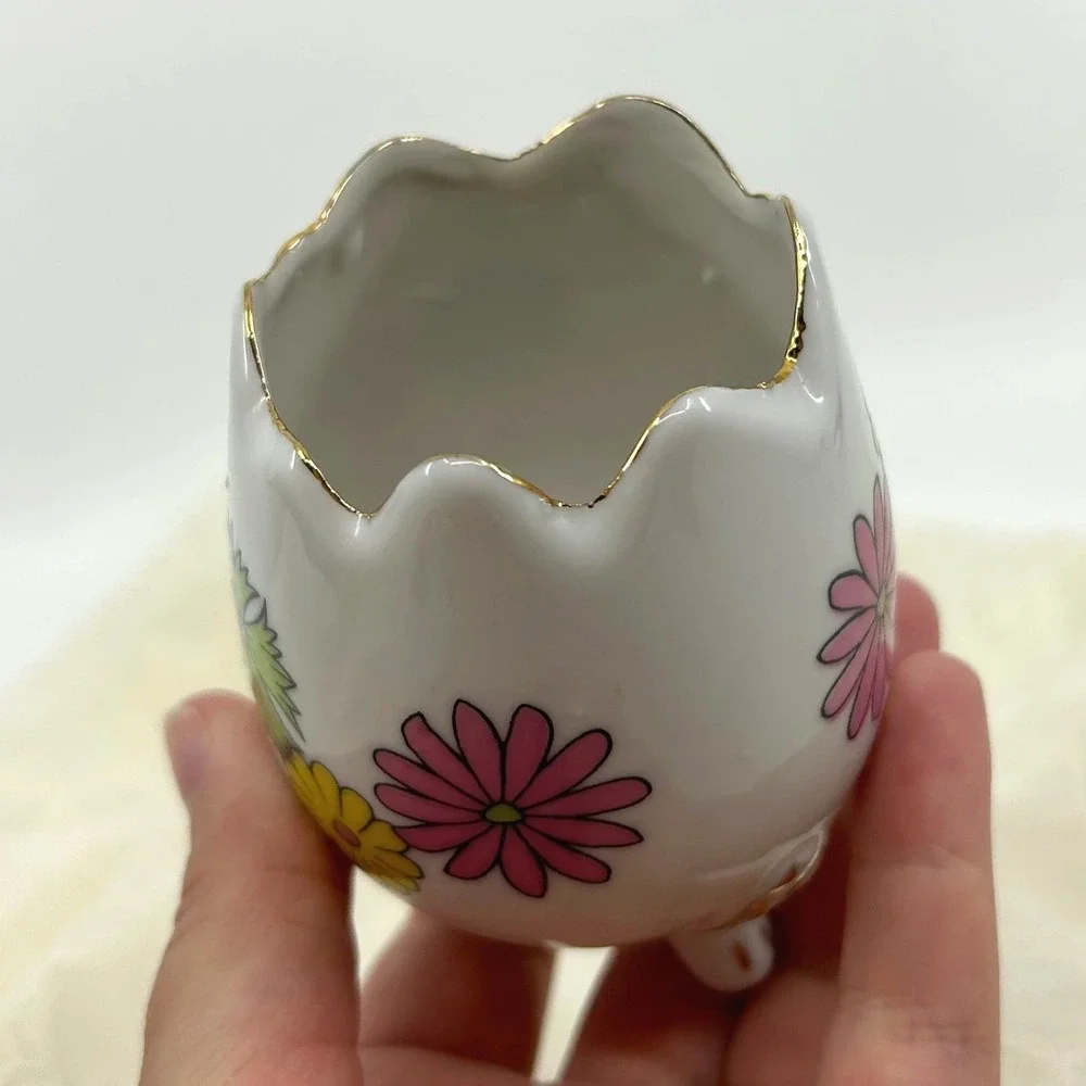 Vintage Groovy Flower Power Ceramic Broken Egg Vase Candle Holder Decor